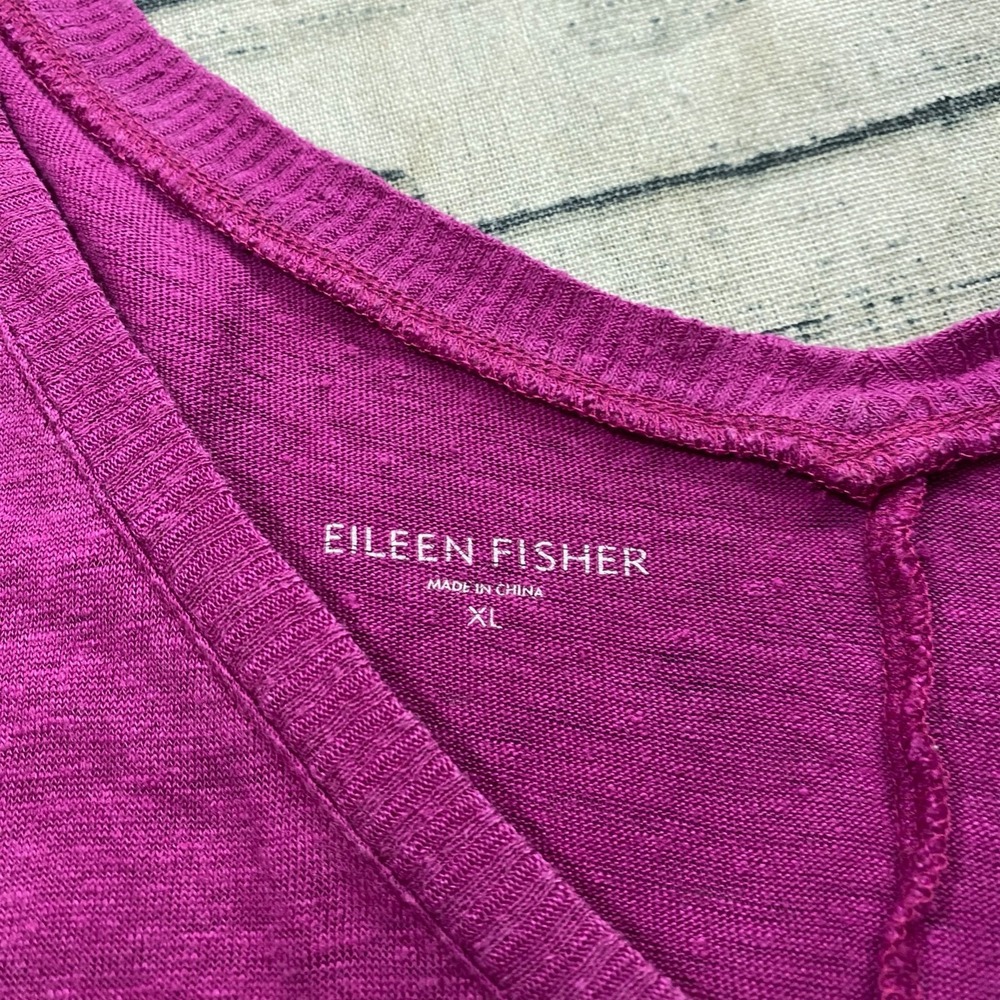 Eileen‎ Fisher Womens XL V-Neck 100% Linen Blouse Knit Oversized Ruby Pink - Picture 9 of 11